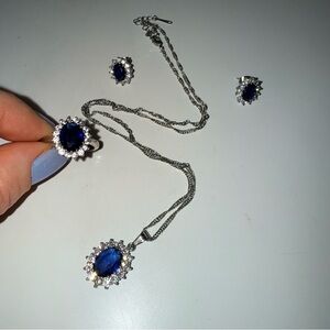 Elegant Silver and Sapphire Jewelry Set